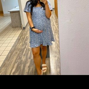 Vanilla Bay Blue and White Floral Maternity Dress